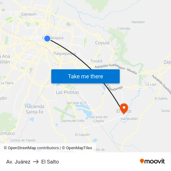 Av. Juárez to El Salto map