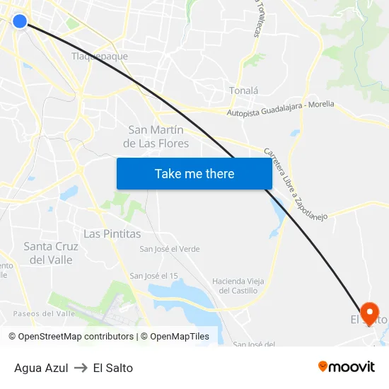 Agua Azul to El Salto map