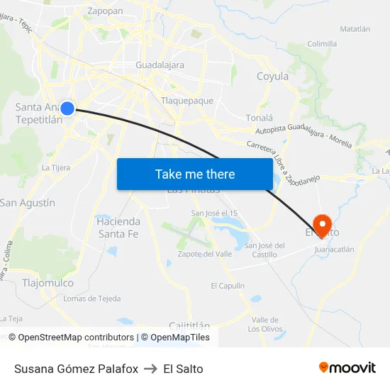 Susana Gómez Palafox to El Salto map