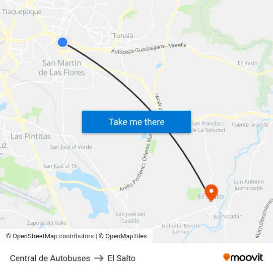 Central de Autobuses to El Salto map
