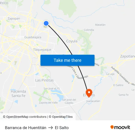 Barranca de Huentitán to El Salto map
