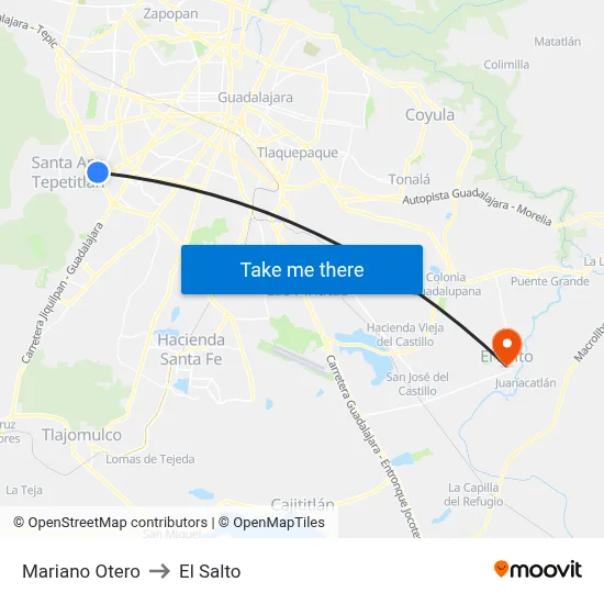 Mariano Otero to El Salto map