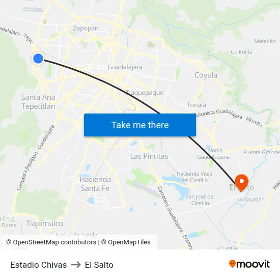 Estadio Chivas to El Salto map