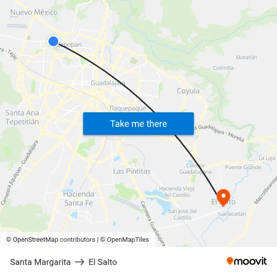 Santa Margarita to El Salto map