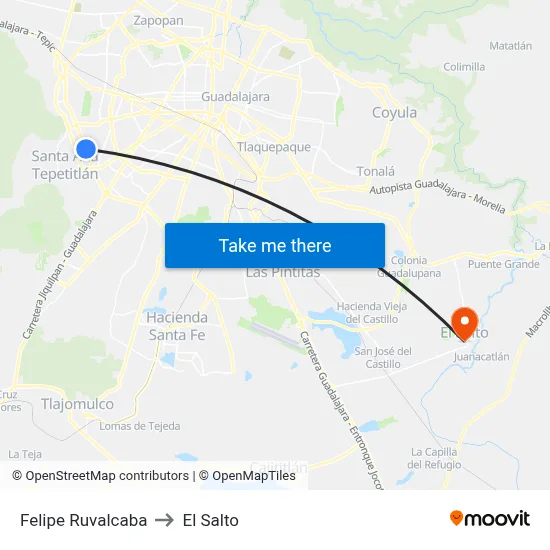Felipe Ruvalcaba to El Salto map