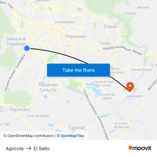 Agrícola to El Salto map