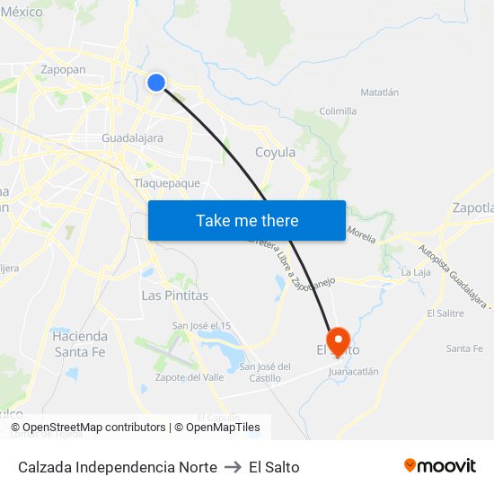 Calzada Independencia Norte to El Salto map