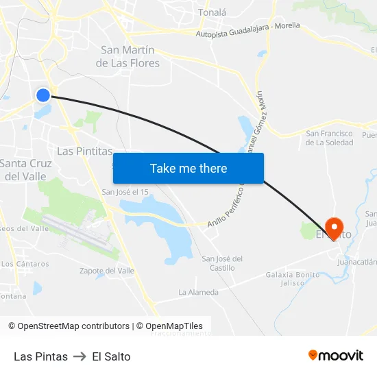 Las Pintas to El Salto map