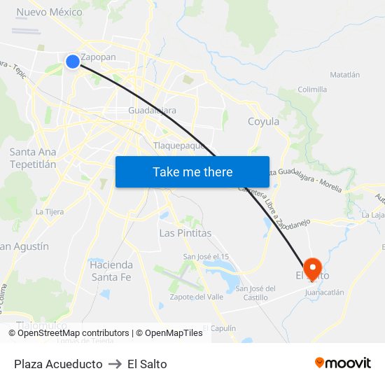 Plaza Acueducto to El Salto map