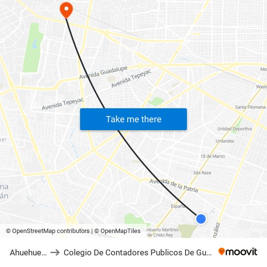 Ahuehuetes to Colegio De Contadores Publicos De Guadalajara map