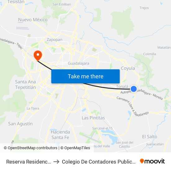 Reserva Residencial El Moral to Colegio De Contadores Publicos De Guadalajara map