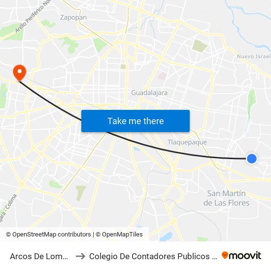 Arcos De Loma Dorada to Colegio De Contadores Publicos De Guadalajara map