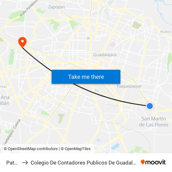 Patria to Colegio De Contadores Publicos De Guadalajara map