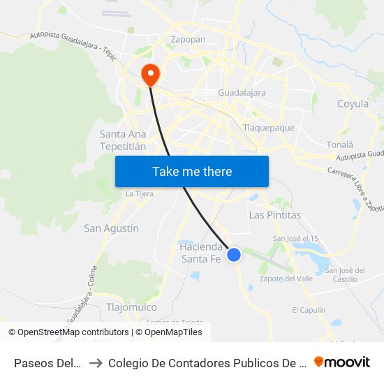 Paseos Del Valle to Colegio De Contadores Publicos De Guadalajara map