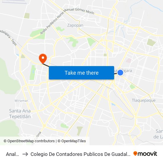 Analco to Colegio De Contadores Publicos De Guadalajara map