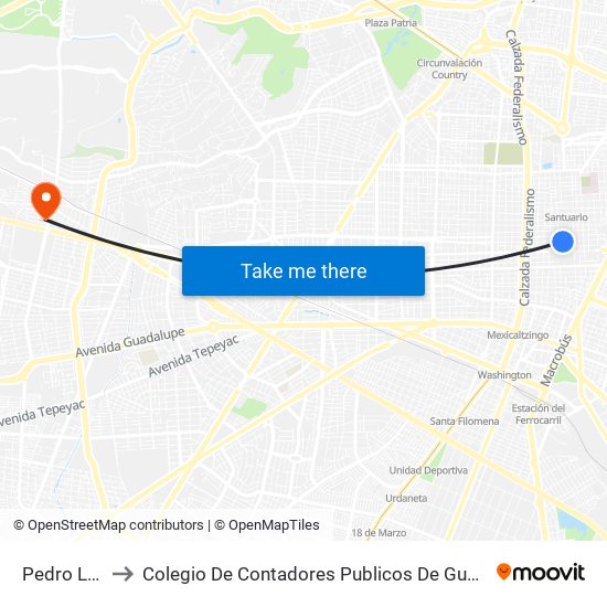 Pedro Loza to Colegio De Contadores Publicos De Guadalajara map