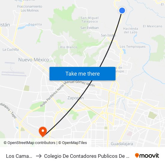 Los Camachos to Colegio De Contadores Publicos De Guadalajara map