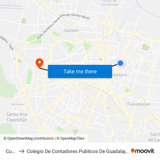 Cucs to Colegio De Contadores Publicos De Guadalajara map