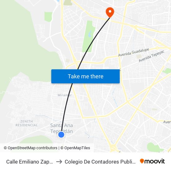 Calle Emiliano Zapata / Hidalgo to Colegio De Contadores Publicos De Guadalajara map