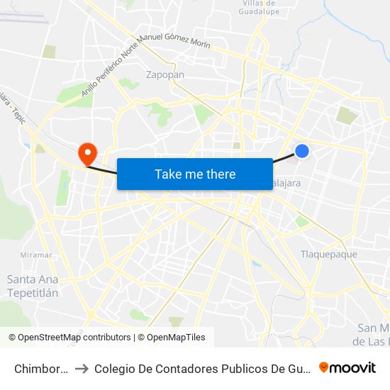 Chimborazo to Colegio De Contadores Publicos De Guadalajara map