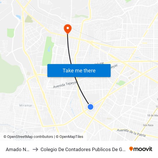 Amado Nervo to Colegio De Contadores Publicos De Guadalajara map