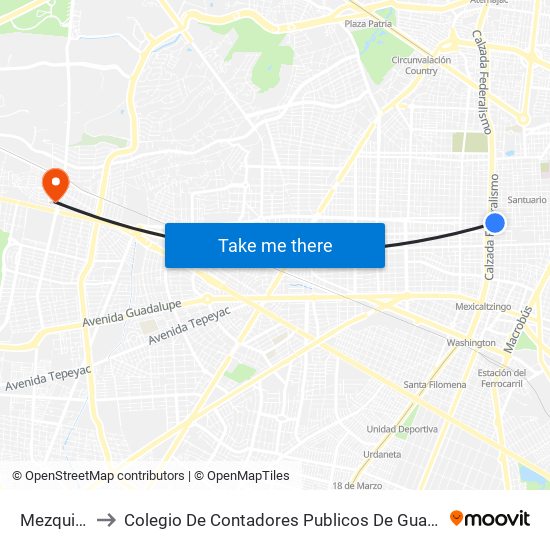 Mezquitán to Colegio De Contadores Publicos De Guadalajara map