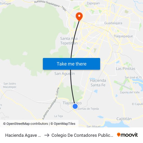 Hacienda Agave Residencial to Colegio De Contadores Publicos De Guadalajara map