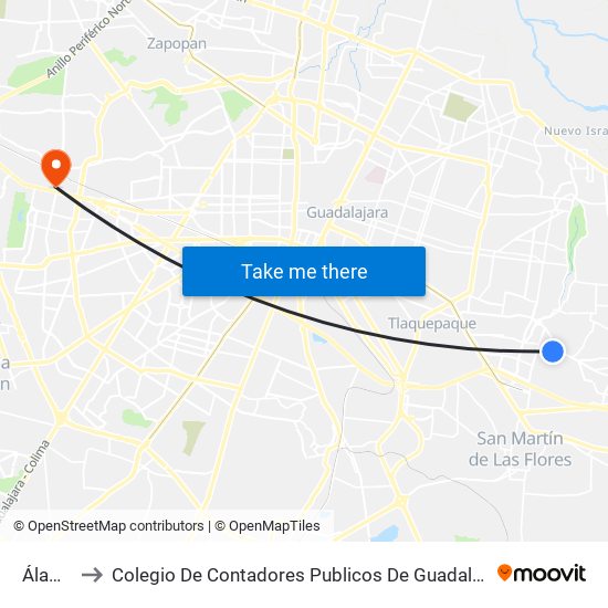Álamo to Colegio De Contadores Publicos De Guadalajara map