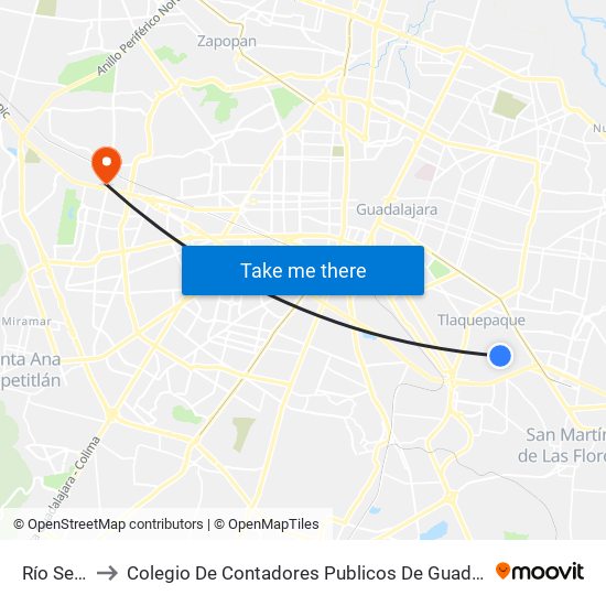 Río Seco to Colegio De Contadores Publicos De Guadalajara map