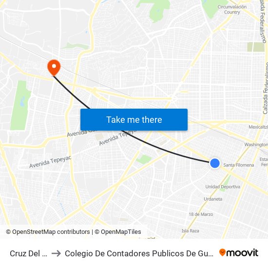 Cruz Del Sur to Colegio De Contadores Publicos De Guadalajara map