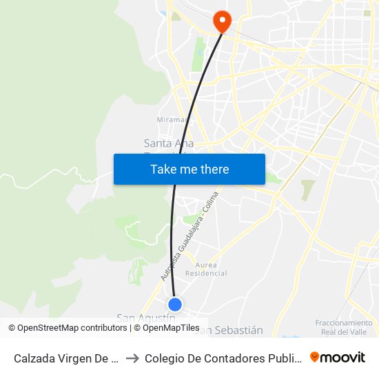 Calzada Virgen De La Candelaria to Colegio De Contadores Publicos De Guadalajara map