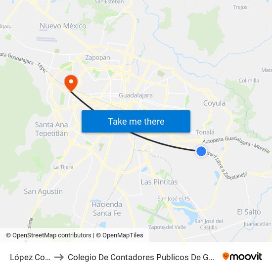 López Cotilla to Colegio De Contadores Publicos De Guadalajara map
