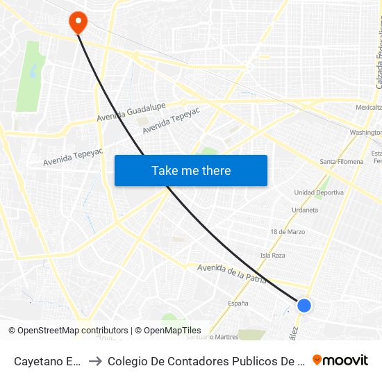 Cayetano Esteva to Colegio De Contadores Publicos De Guadalajara map