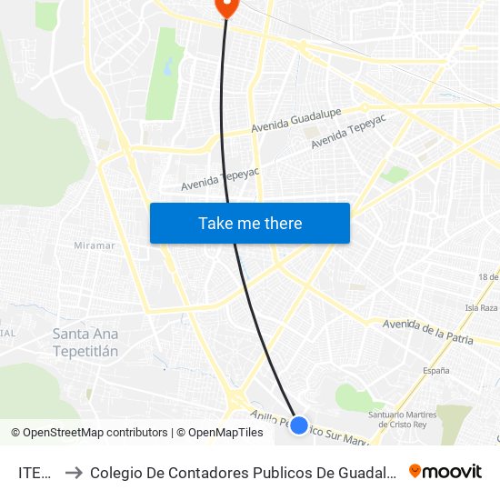 ITESO to Colegio De Contadores Publicos De Guadalajara map