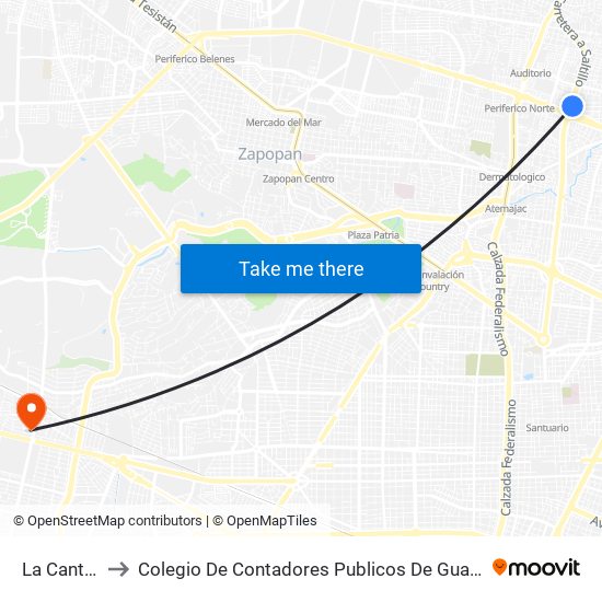 La Cantera to Colegio De Contadores Publicos De Guadalajara map