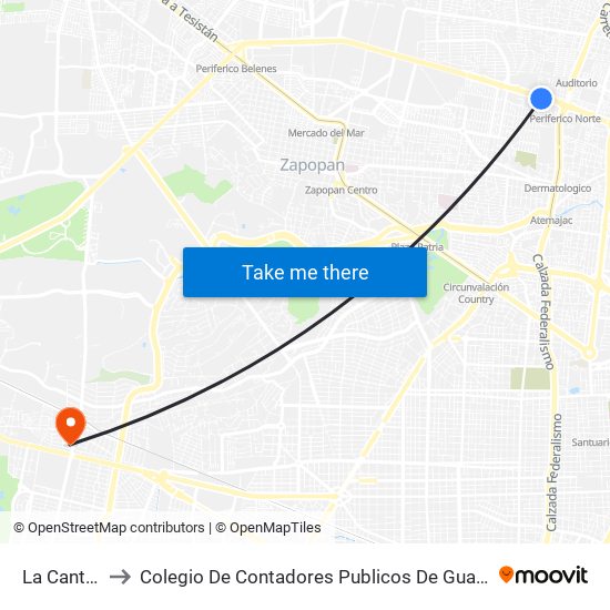 La Cantera to Colegio De Contadores Publicos De Guadalajara map