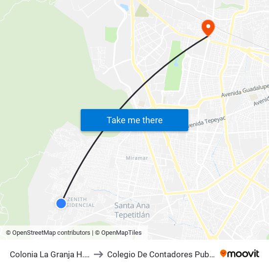 Colonia La Granja H. Colegio Militar to Colegio De Contadores Publicos De Guadalajara map