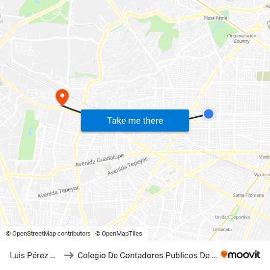 Luis Pérez Verdía to Colegio De Contadores Publicos De Guadalajara map