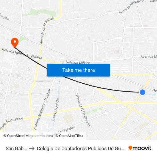 San Gabriel to Colegio De Contadores Publicos De Guadalajara map