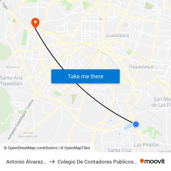 Antonio Álvarez Esparza to Colegio De Contadores Publicos De Guadalajara map