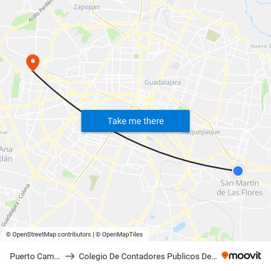 Puerto Campeche to Colegio De Contadores Publicos De Guadalajara map