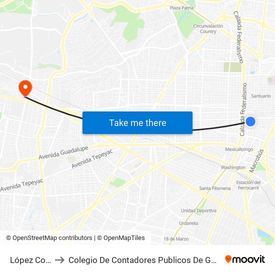 López Cotilla to Colegio De Contadores Publicos De Guadalajara map