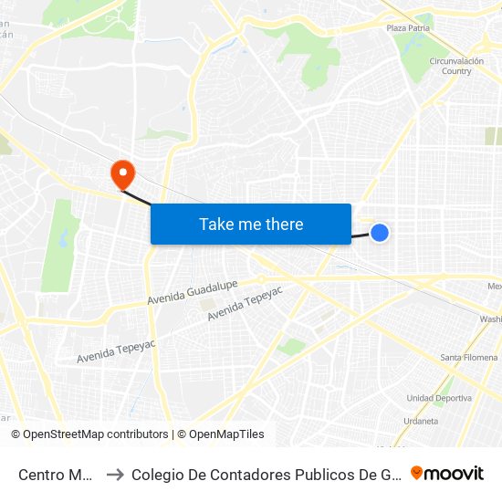 Centro Magno to Colegio De Contadores Publicos De Guadalajara map