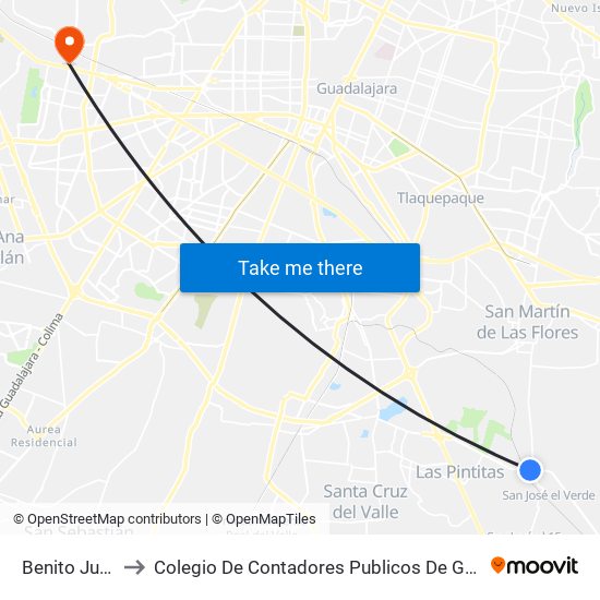 Benito Juárez to Colegio De Contadores Publicos De Guadalajara map