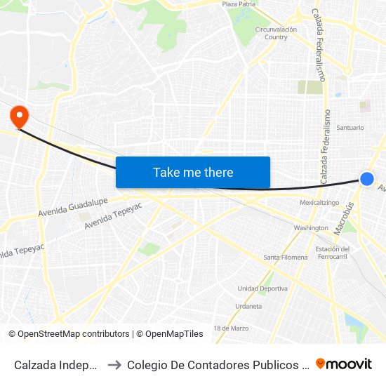 Calzada Independencia to Colegio De Contadores Publicos De Guadalajara map