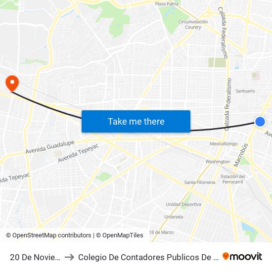 20 De Noviembre to Colegio De Contadores Publicos De Guadalajara map