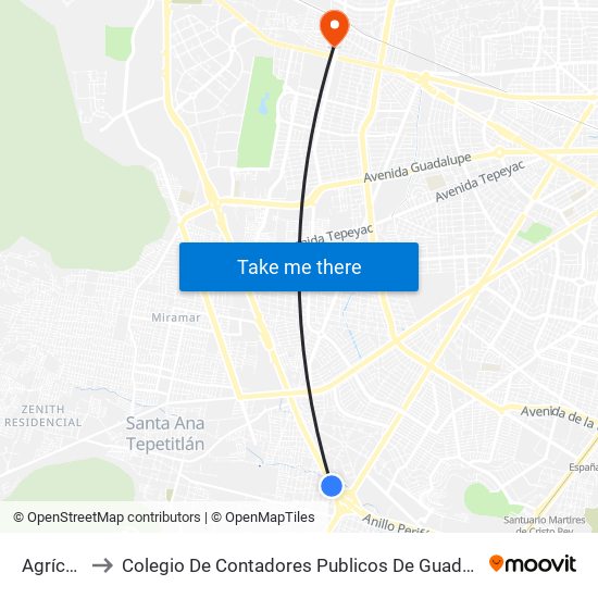 Agrícola to Colegio De Contadores Publicos De Guadalajara map