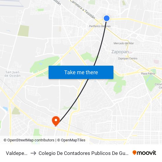Valdepeñas to Colegio De Contadores Publicos De Guadalajara map