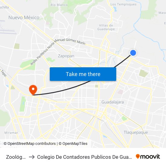 Zoológico to Colegio De Contadores Publicos De Guadalajara map