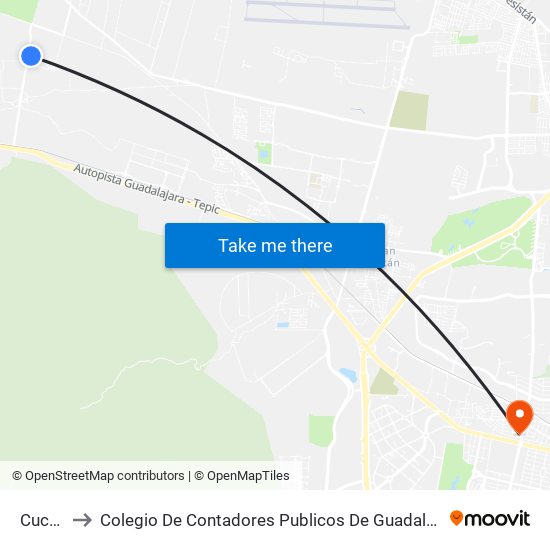 Cucba to Colegio De Contadores Publicos De Guadalajara map